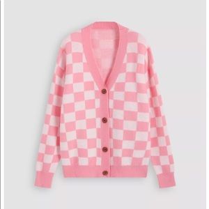 Cardigan - pink checkerboard pattern